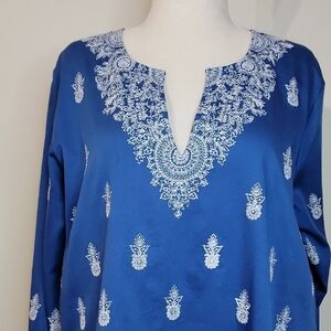 SIGRID OLSEN STRIKING BLUE EMBROIDERED TUNIC XL